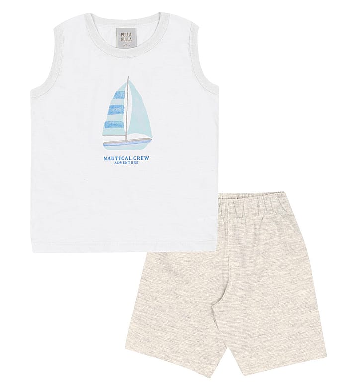 Conjunto Branco Primeiros Passos Pulla Bulla Menino - 53369-3