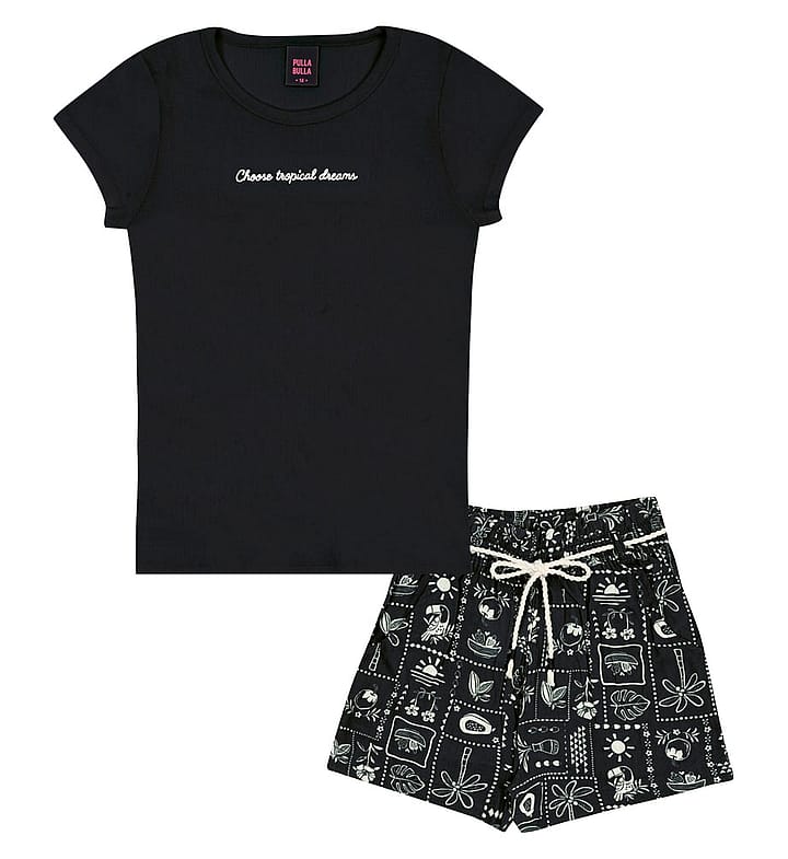 Conjunto Preto Juvenil Pulla Bulla Menina - 53527-51
