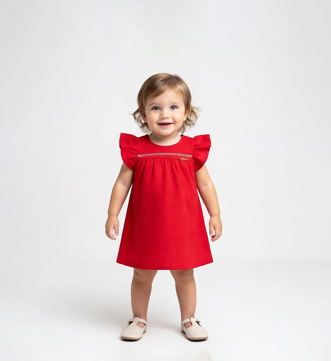 Vestido Vermelho Bebe Pulla Bulla Menina - 55510-65