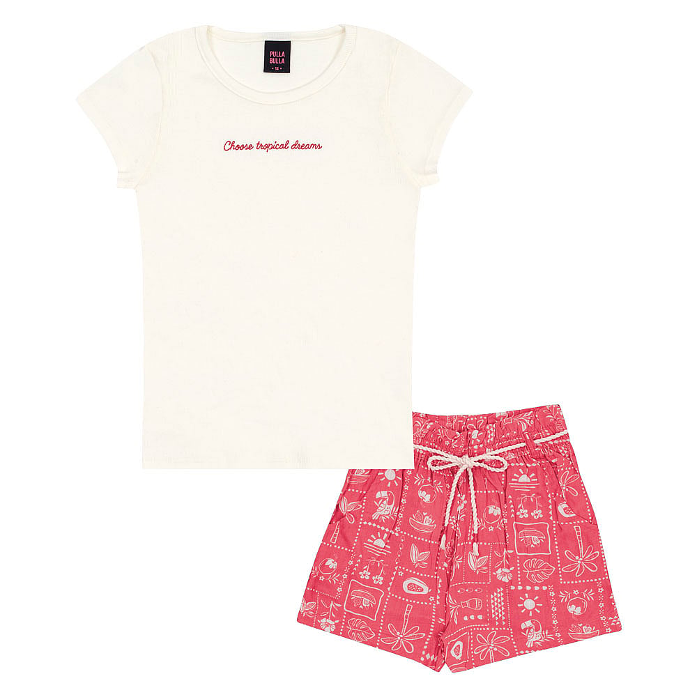 Conjunto Bege e Rosa Juvenil Pulla Bulla Menina - 53527-1377
