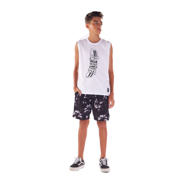 Shorts Juvenil Menino - Sublimado Preto Folhagem - 48962-1295
